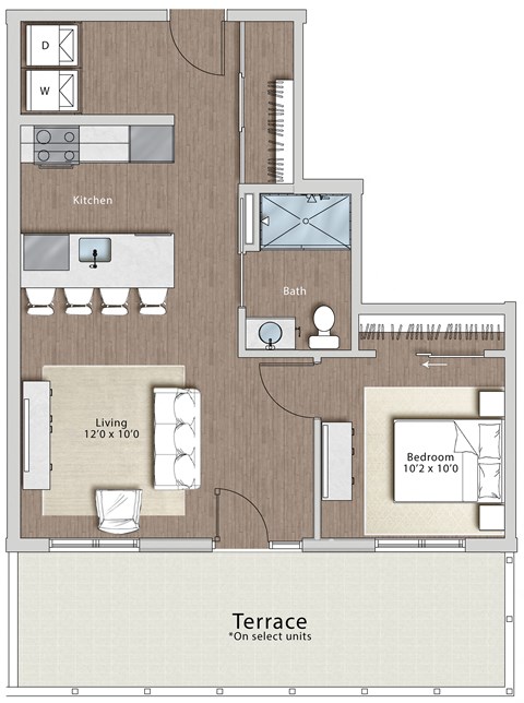 a floor plan of a house with a bedroom and a living room  at Sono Central Residential, Norwalk